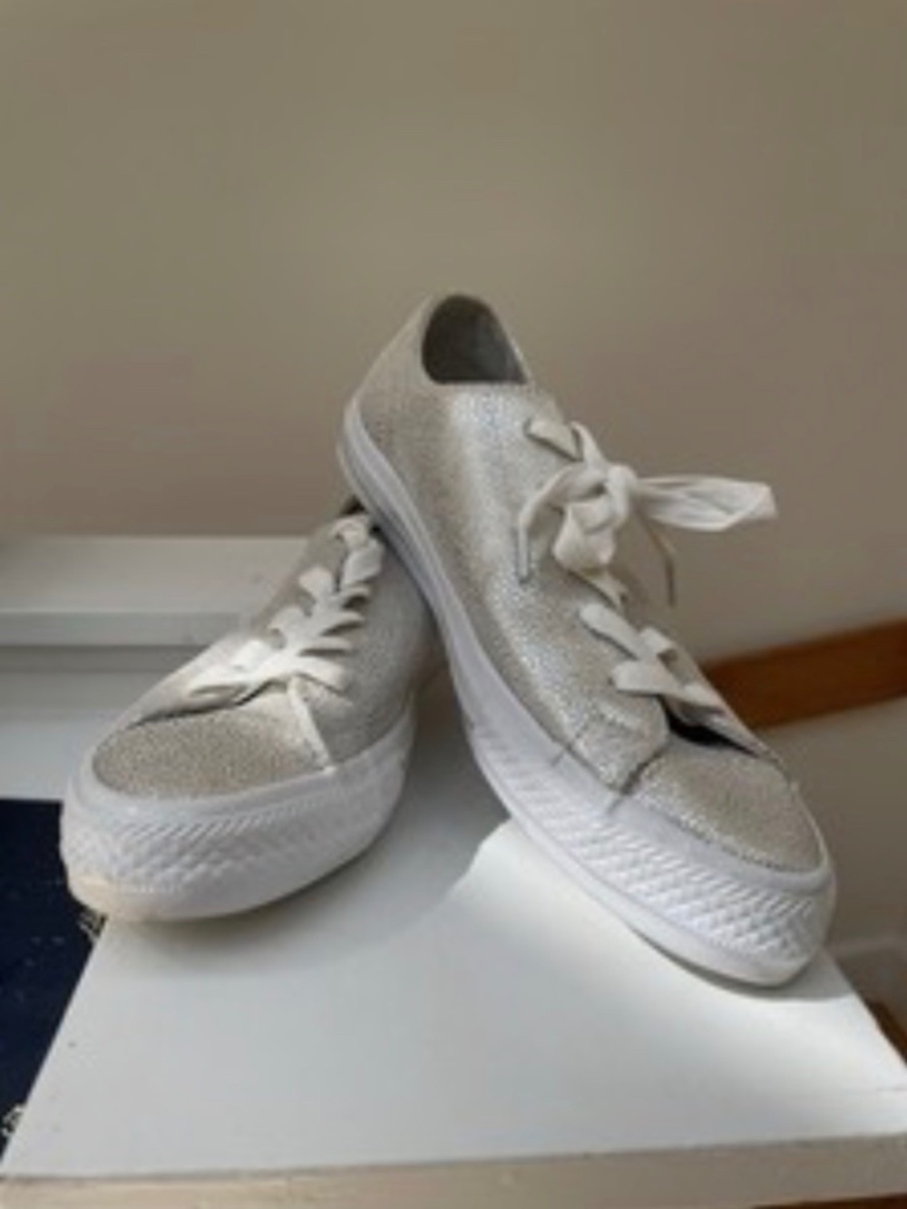Converse All Star Ladies Low Top Silver Sneakers 8